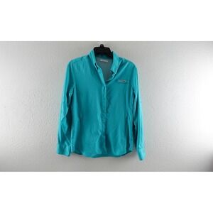 Columbia PFG Fishing Shirt Womens Medium Teal Long Sleeve Vented Button Down
